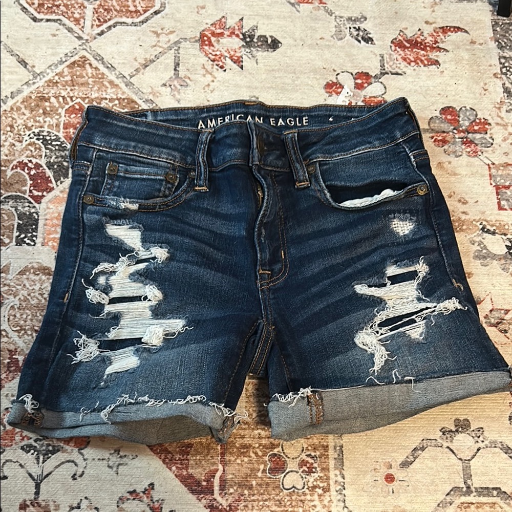 American Eagle Outfitters Blue Distressed Jean Shorts